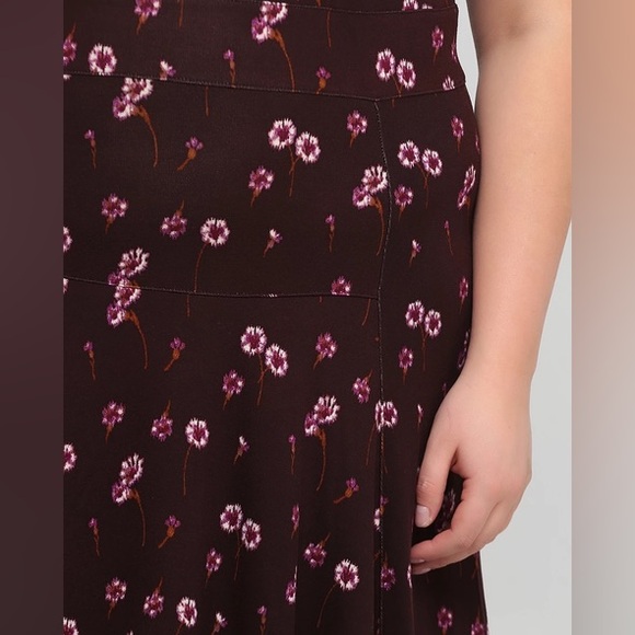 Lands End Casual Flared Coffee Brown Floral Dress Size 10-12 - Picture 4 of 8